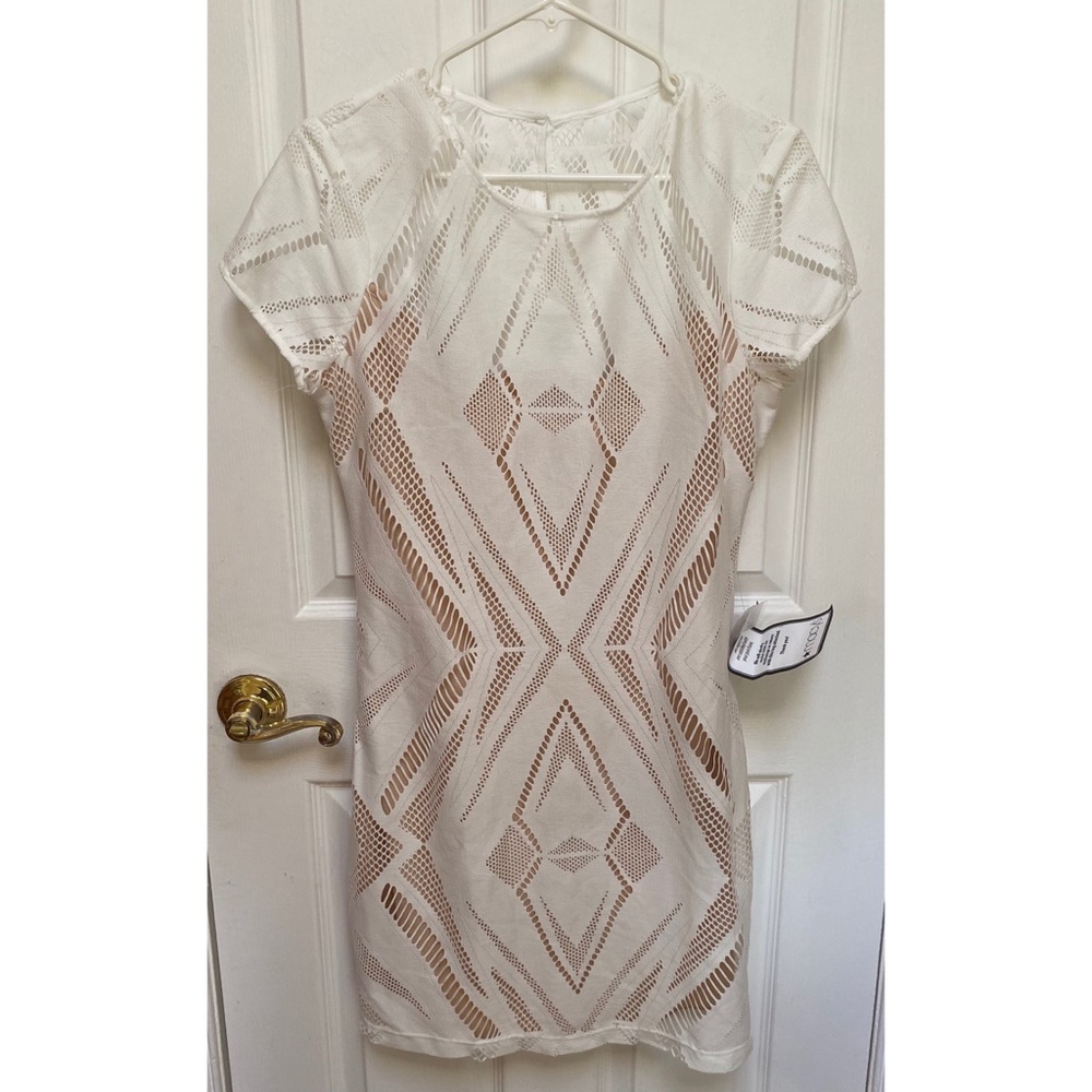 Macy’s Ivory Cut Out Distressed Cocktail Dress